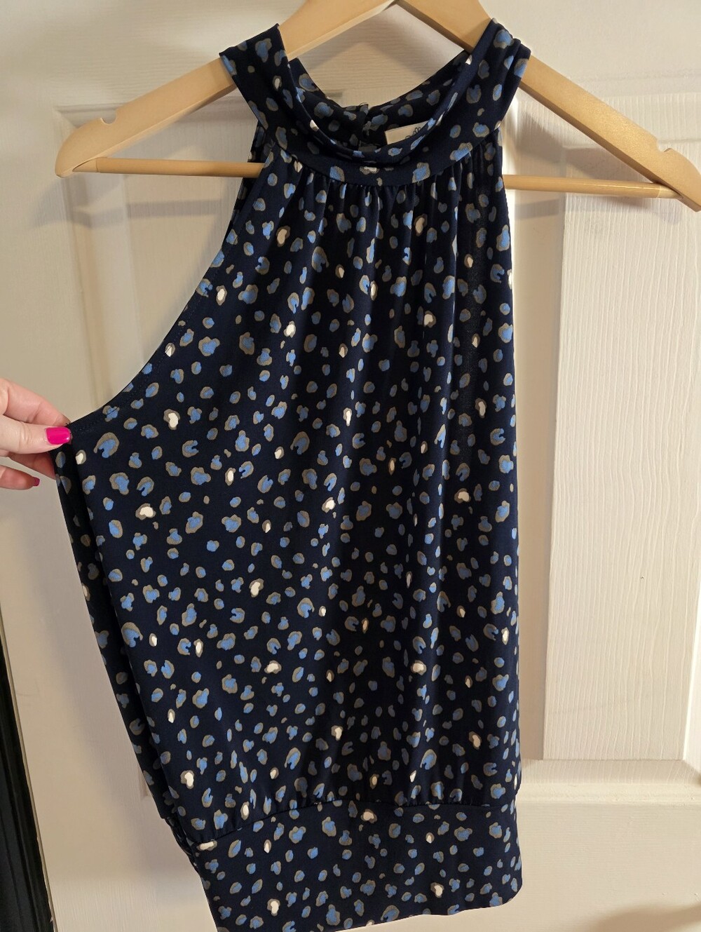 Beacon Apparel Halter Tank with Blue and Cream Leopard Print Size Medium